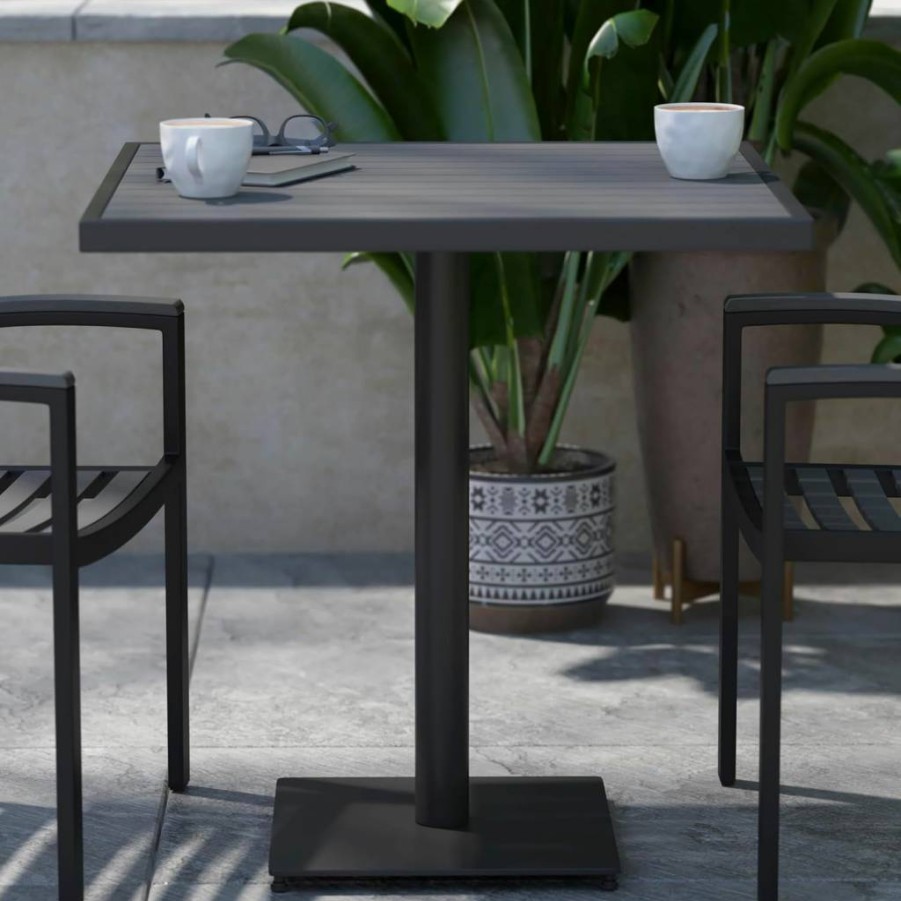 Flash Furniture 30" Square Outdoor Bistro Table - Commercial Patio Dining Table in Faux Gray Wash Teak Poly