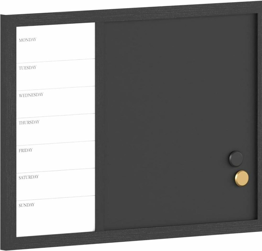 Martha Stewart Everette 24"x18" Magnetic Weekly Calendar - Dry Erase & Chalk Board with Woodgrain Frame, Liquid Chalk Marker & Magnets for Home or Office Organization