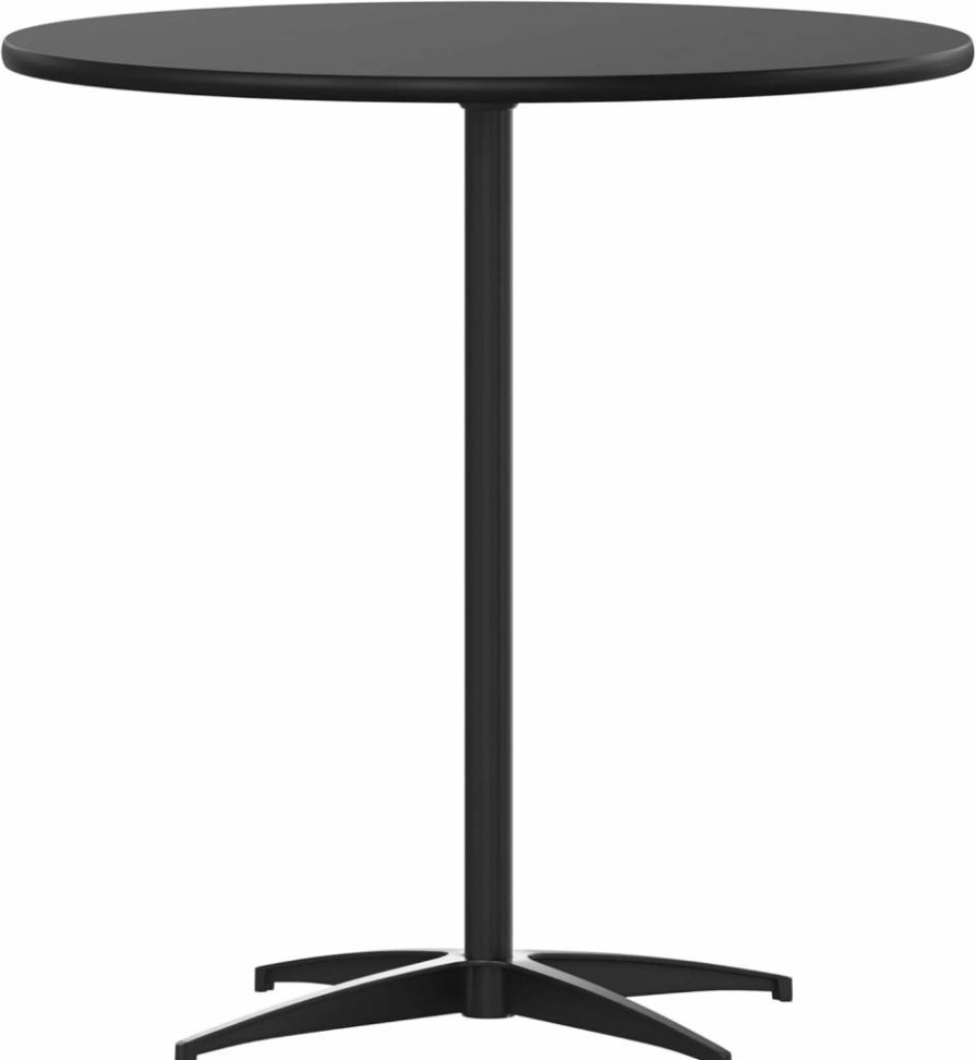 Flash Furniture 24-Inch Round Natural Wood Cocktail Table with Adjustable Height Columns (30", 42")