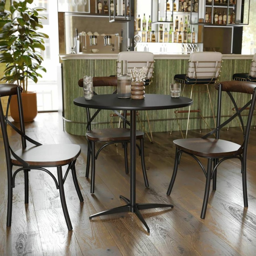 Flash Furniture 24-Inch Round Natural Wood Cocktail Table with Adjustable Height Columns (30", 42")