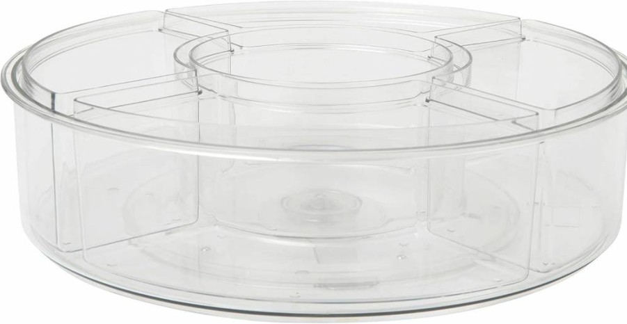 Martha Stewart 12-Inch Clear Rotating Lazy Susan Organizer with 5 Removable Bins, 360-Degree Spinning Desk Storage for Kitchen, Office, and Home Organization