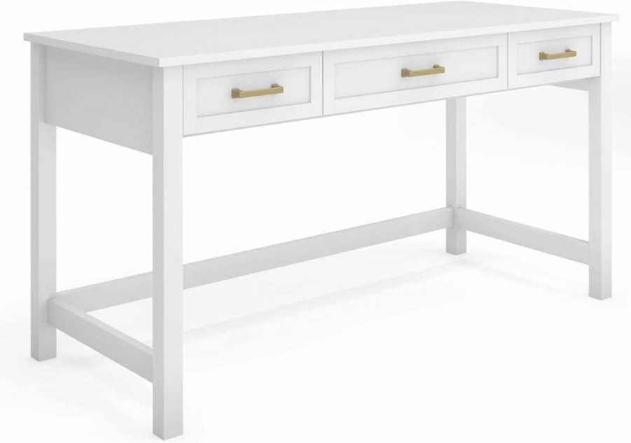 Martha Stewart Gray Shaker Style Home Office Desk - 3 Drawers, Brushed Nickel Hardware, Sturdy Writing Workstation