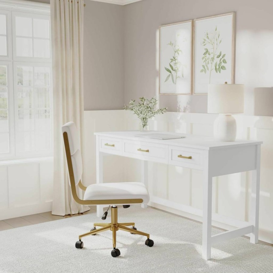 Martha Stewart Gray Shaker Style Home Office Desk - 3 Drawers, Brushed Nickel Hardware, Sturdy Writing Workstation