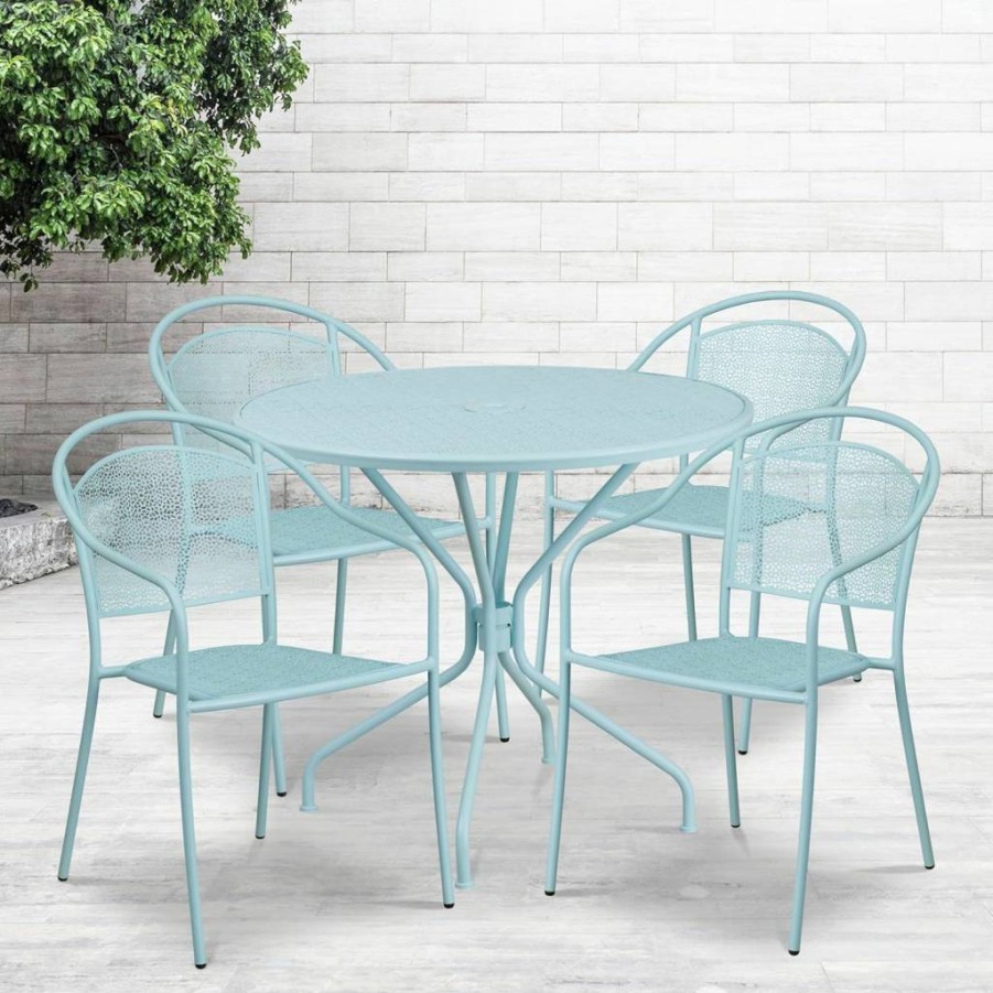 Flash Furniture 35-inch Round Black Steel Patio Dining Set with 4 Chairs - Indoor Outdoor Commercial Grade Table