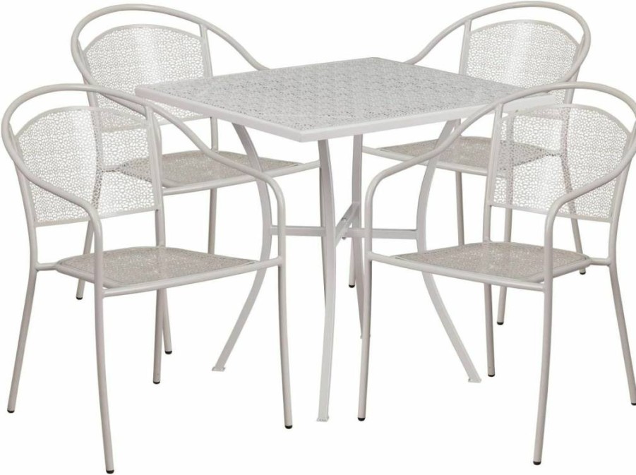 Flash Furniture Oia 5-Piece Outdoor Dining Set - Commercial Grade Steel Patio Table with 4 Round Back Chairs, Black