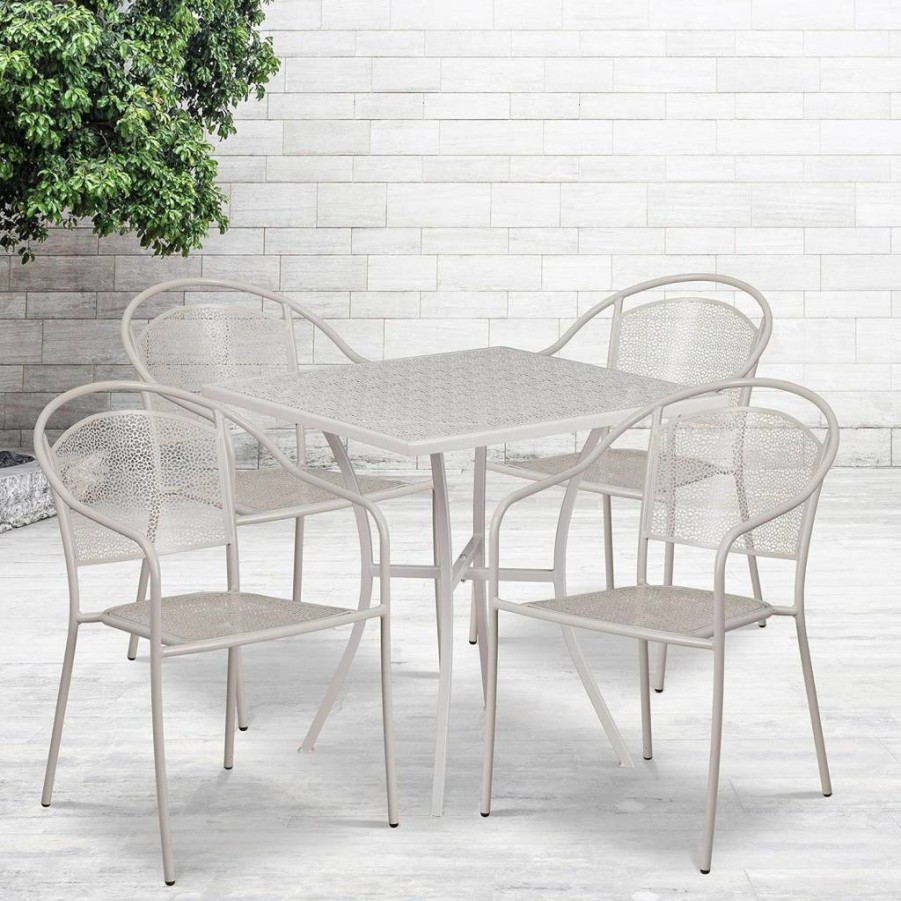 Flash Furniture Oia 5-Piece Outdoor Dining Set - Commercial Grade Steel Patio Table with 4 Round Back Chairs, Black