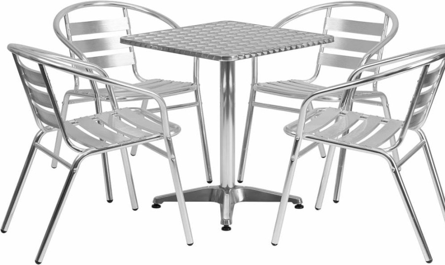 Flash Furniture 23.5" Square Aluminum Patio Dining Set with 4 Slat Back Chairs - Indoor Outdoor Use
