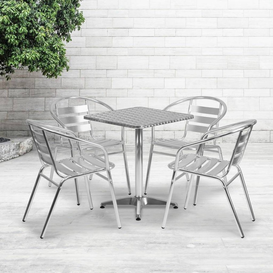 Flash Furniture 23.5" Square Aluminum Patio Dining Set with 4 Slat Back Chairs - Indoor Outdoor Use