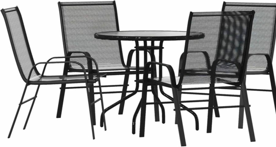 Flash Furniture Brazos 3-Piece Outdoor Dining Set with 2 Gray Stackable Chairs and 24" Round Tempered Glass Table for Patio