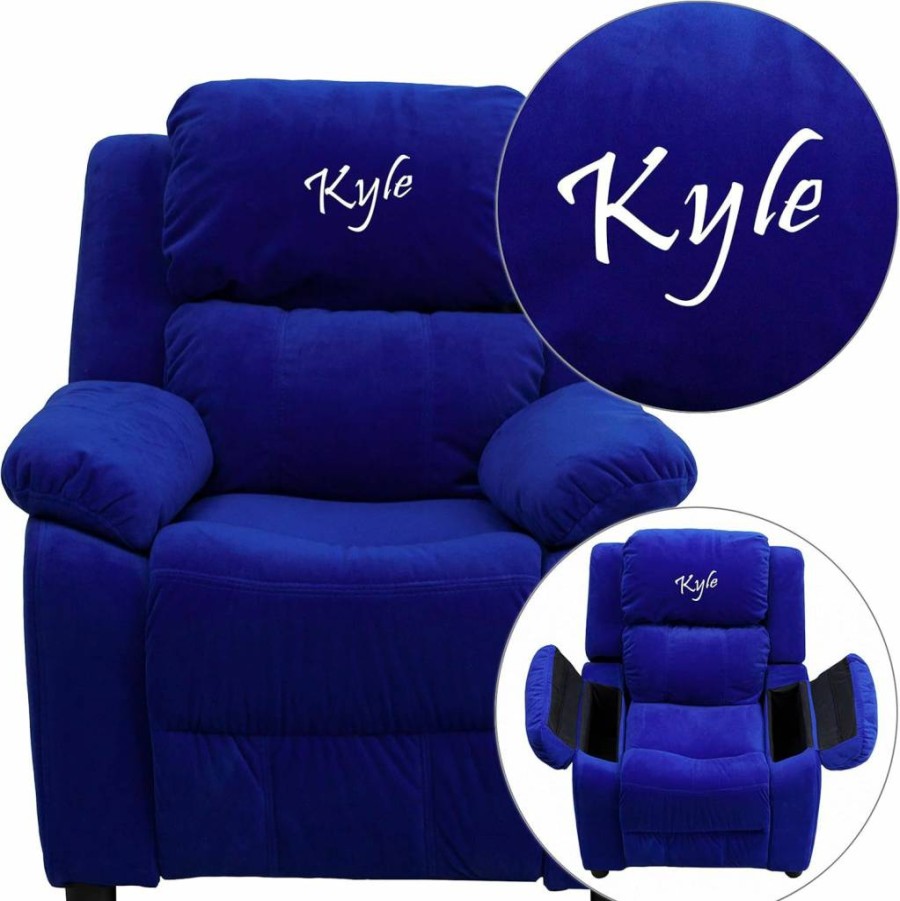 Flash Furniture BT-7985 Personalized Kids Recliner Chair - Blue Microfiber, Storage Arms, Deluxe Padded Seat