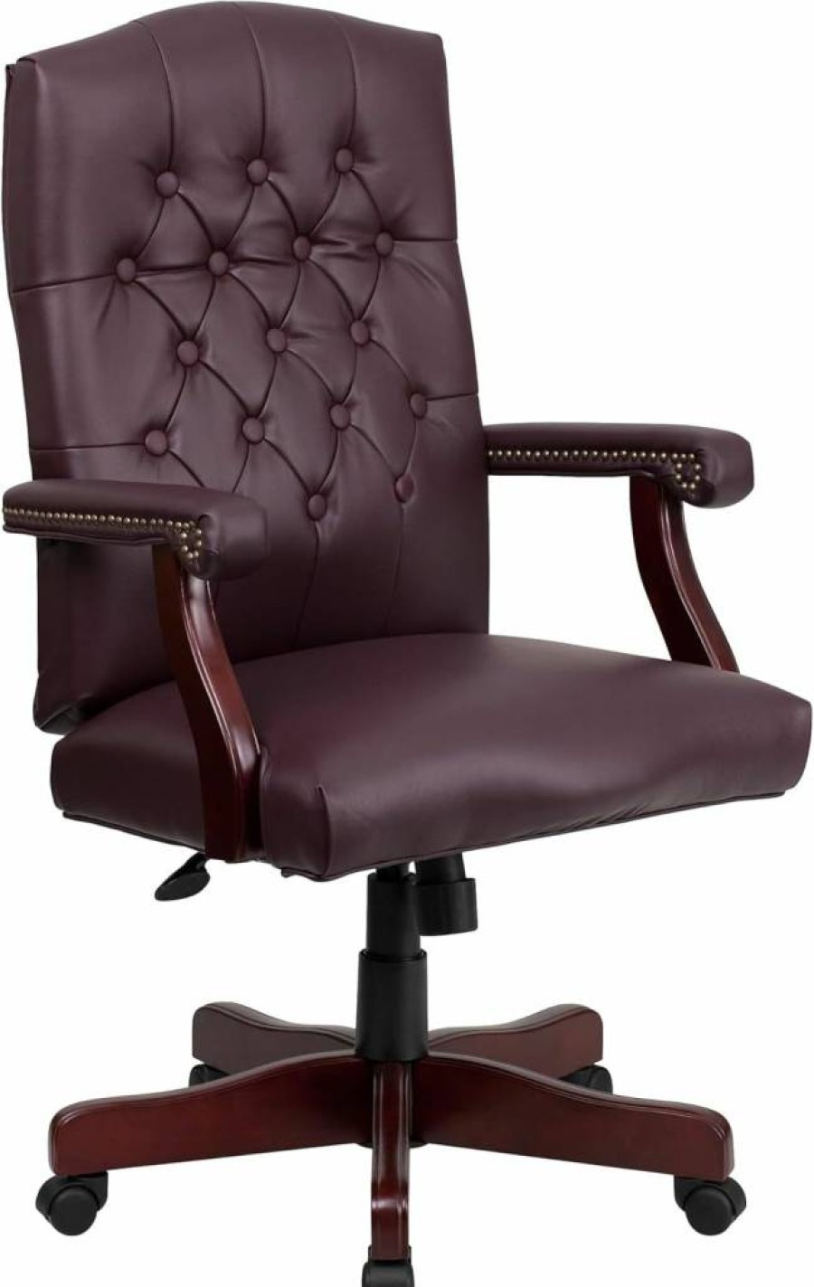 Flash Furniture Derrick Traditional Swivel Office Chair - Ergonomic High-Back Desk Chair with Microfiber Upholstery and Wood Base, Bomber Brown, Farmhouse Style