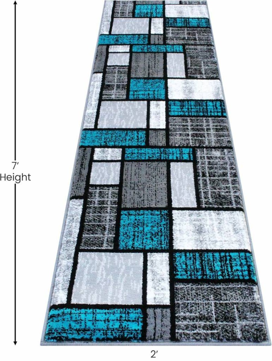 Flash Furniture Raven Collection Turquoise Olefin Area Rug 2x11 Feet with Brick Pattern - Jute Backing for Living Room, Bedroom, Entryway