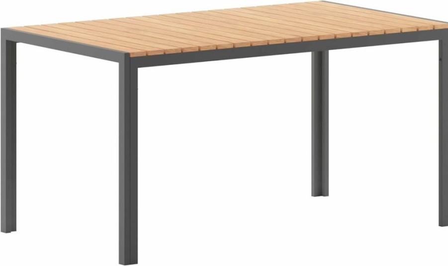 Flash Furniture 55" Commercial Outdoor Dining Table with Faux Teak Slats & Metal Frame, Natural Gray – Durable Weather-Resistant Design