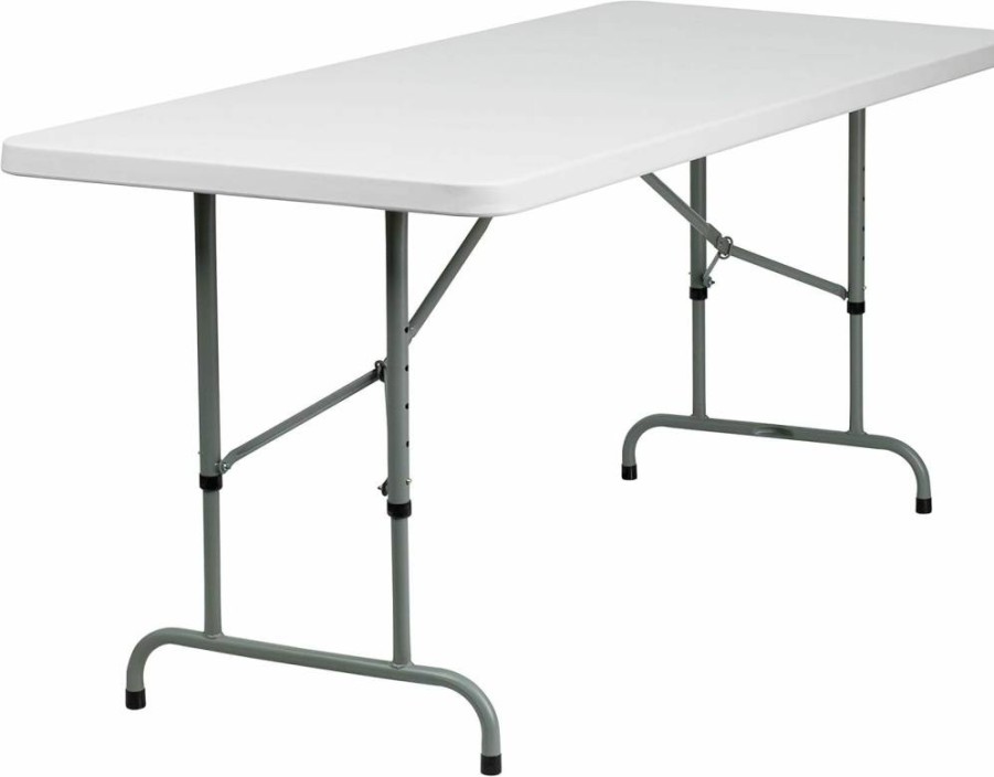 Flash Furniture Kathryn 6-Foot White Rectangular Folding Table - Adjustable Portable Banquet Table for Indoor & Outdoor Events