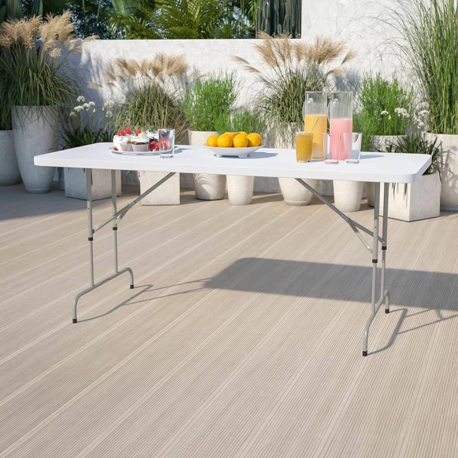 Flash Furniture Kathryn 6-Foot White Rectangular Folding Table - Adjustable Portable Banquet Table for Indoor & Outdoor Events