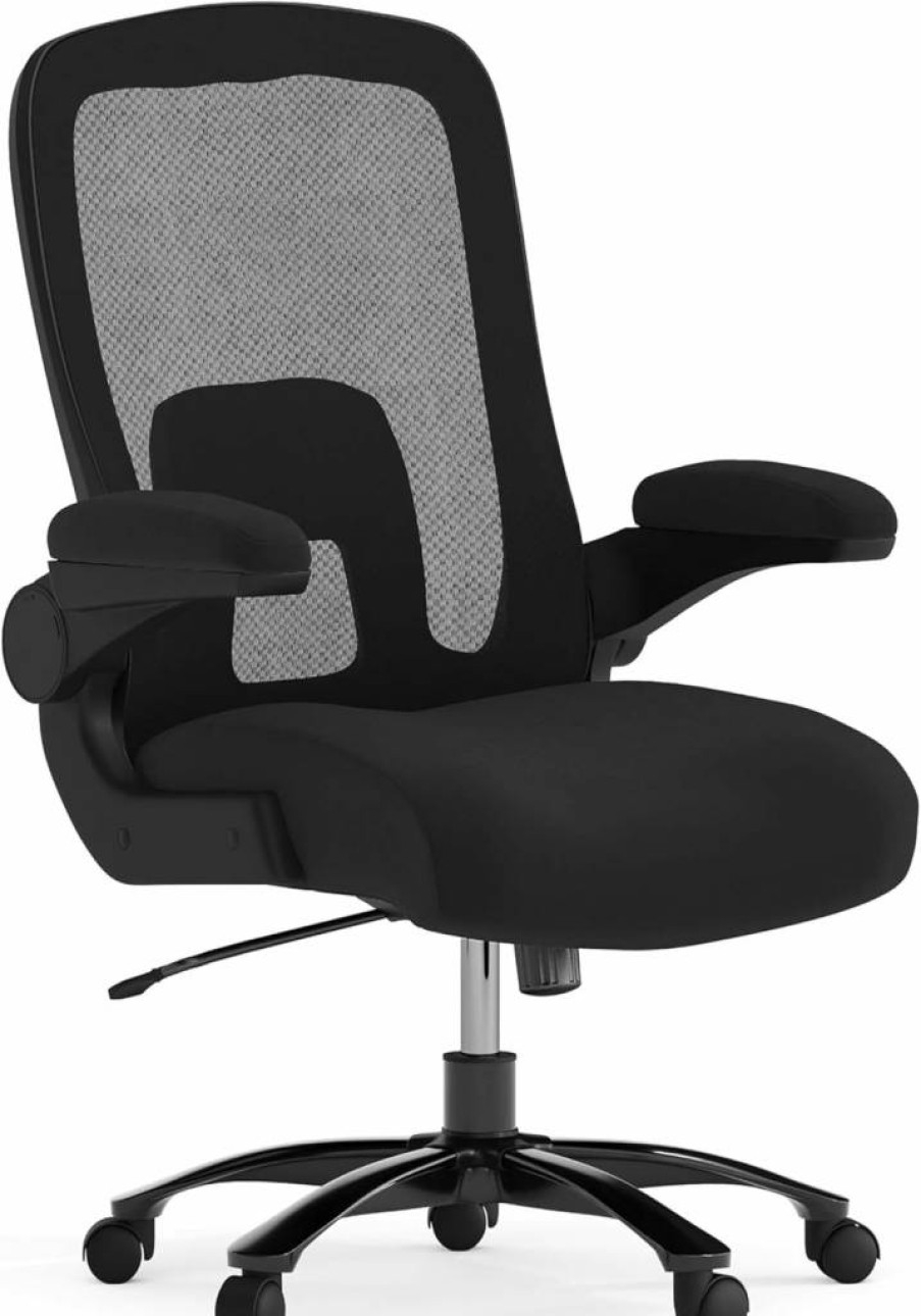 Flash Furniture Ergonomic Big & Tall Mesh Office Gaming Chair with Adjustable Height, Lumbar Support, and Flip-Up Armrests - Black