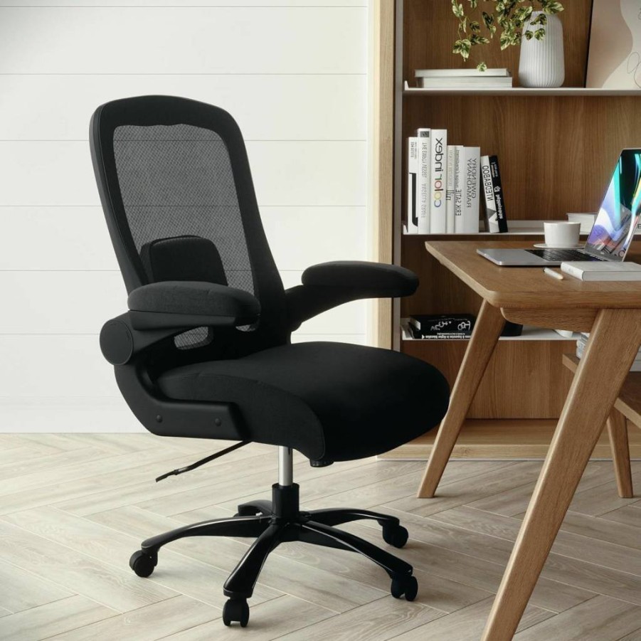 Flash Furniture Ergonomic Big & Tall Mesh Office Gaming Chair with Adjustable Height, Lumbar Support, and Flip-Up Armrests - Black
