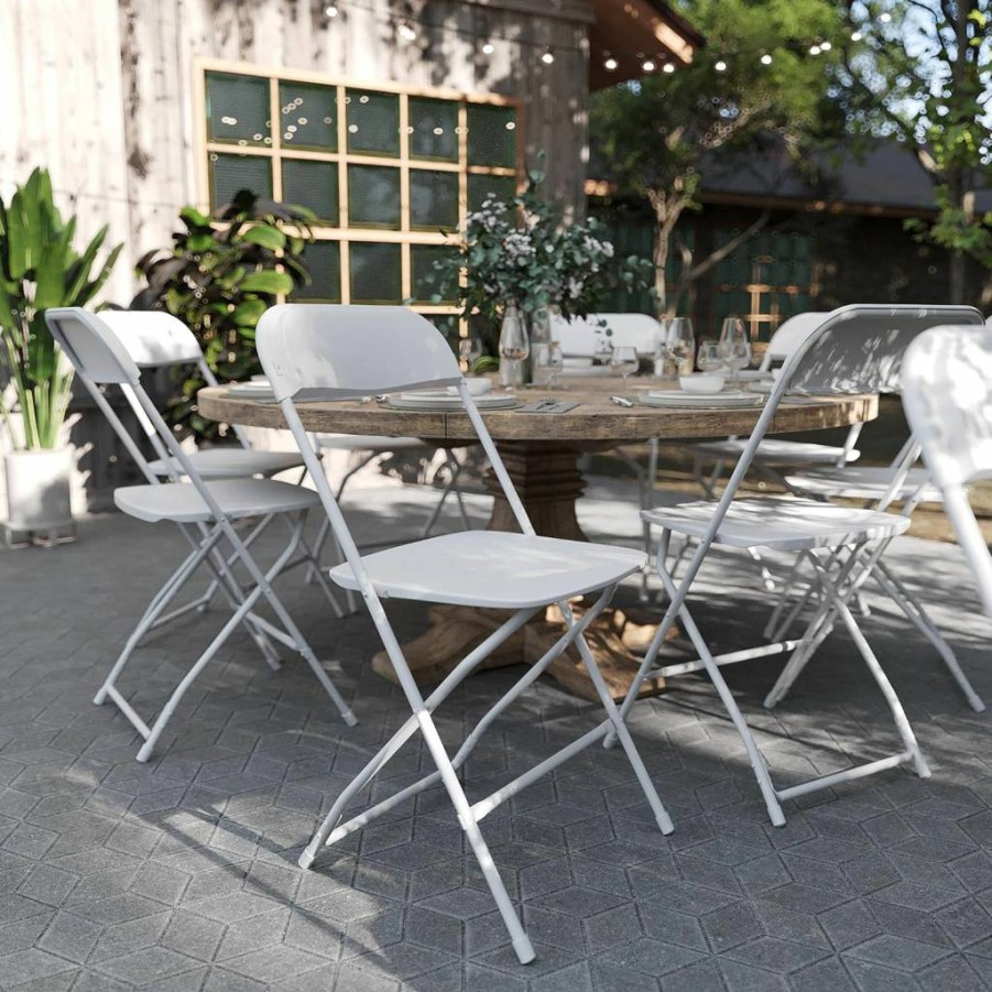 Flash Furniture Elon 4-Foot White Plastic Folding Table - Portable Rectangular Banquet Table for Indoor & Outdoor Events