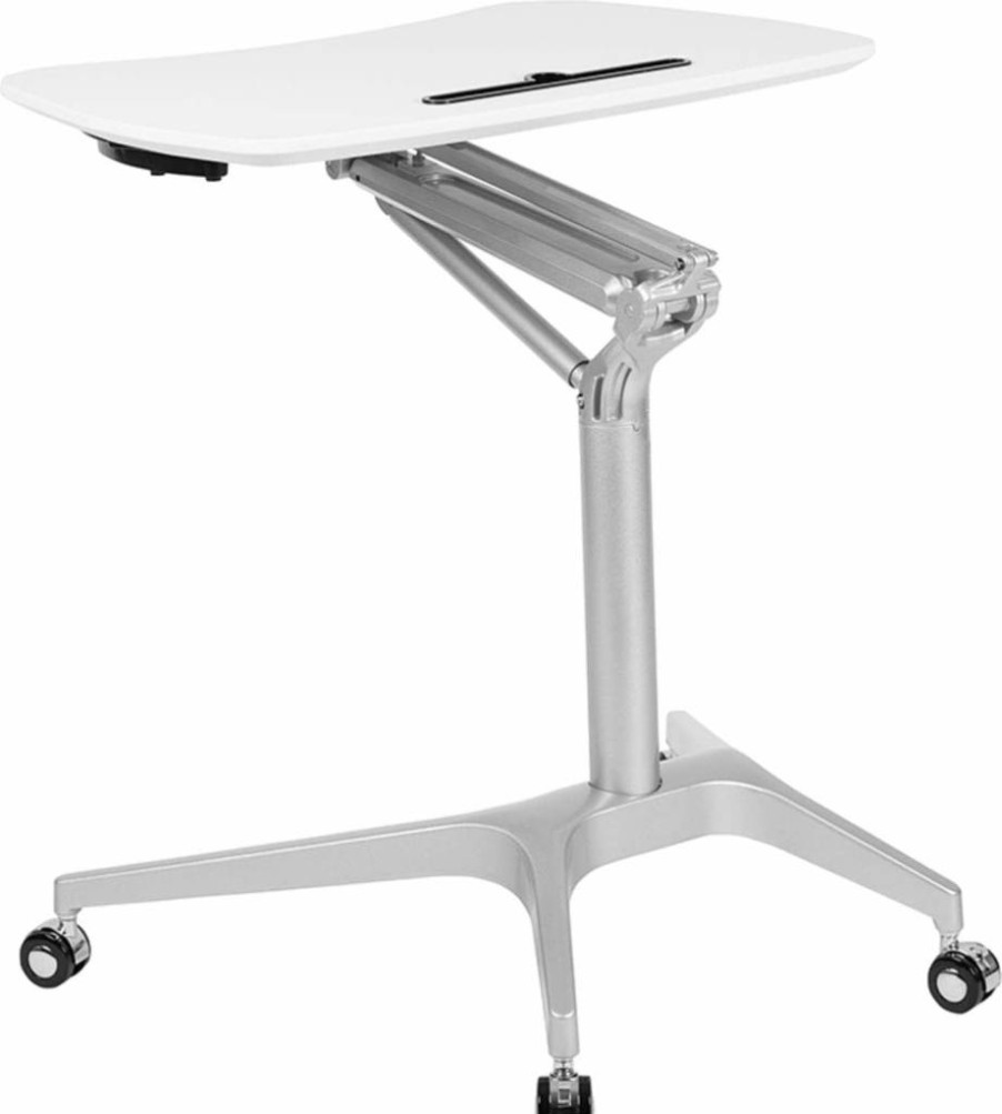 Flash Furniture Adjustable Height Ergonomic Computer Desk - 28.25" Wide White Sit-Stand Workstation (29"-41" Range)