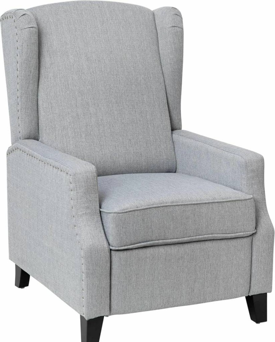 Flash Furniture Prescott Modern Wingback Recliner Chair - Gray Upholstered Pushback Recliner with Pocket Spring Seat, Polyester Fabric Slim Design