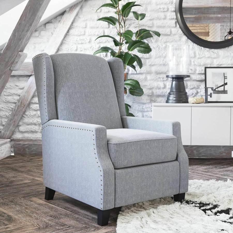Flash Furniture Prescott Modern Wingback Recliner Chair - Gray Upholstered Pushback Recliner with Pocket Spring Seat, Polyester Fabric Slim Design