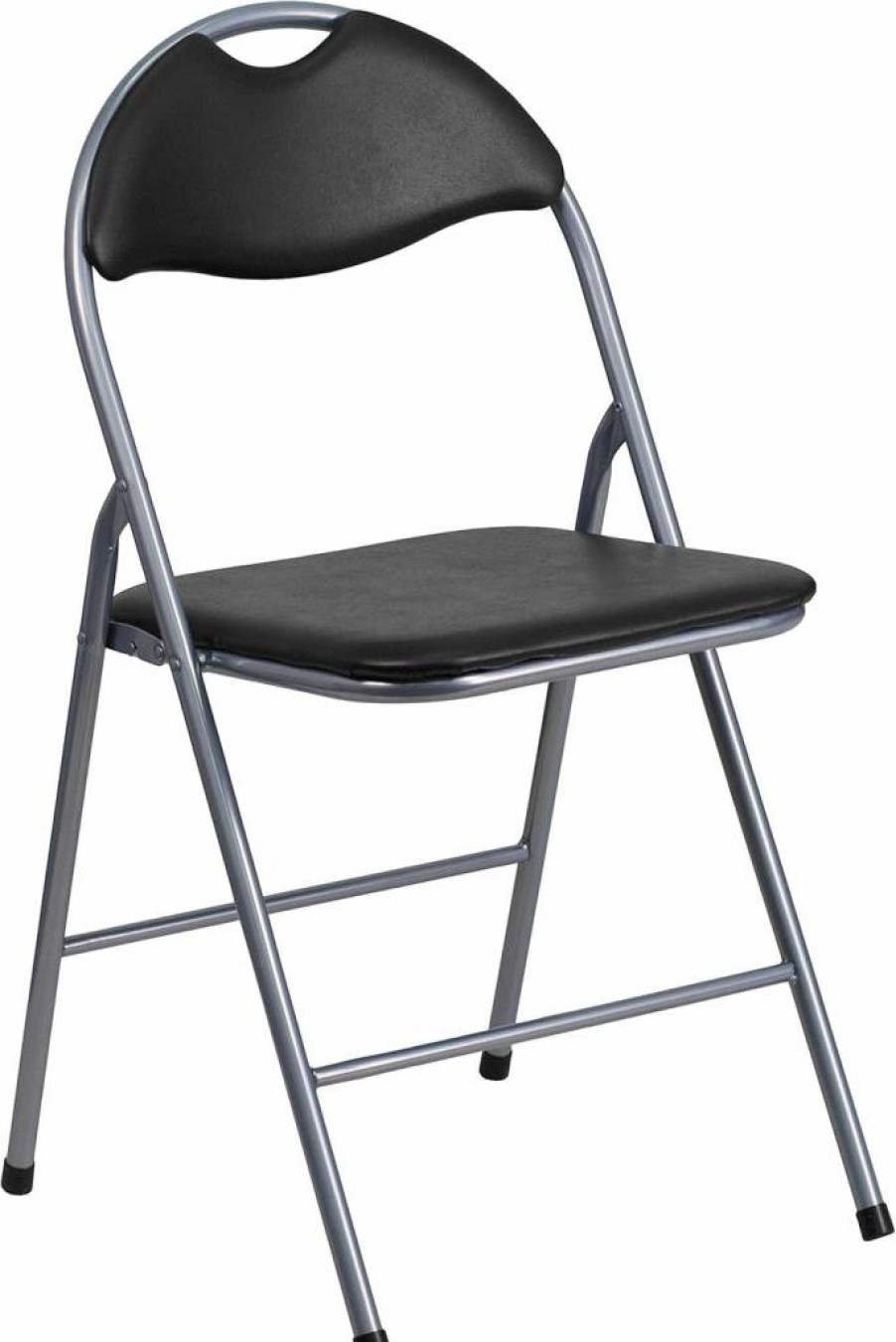 Flash Furniture Hercules Series 4-Pack Black Vinyl Padded Metal Folding Chairs with Carrying Handle for Events