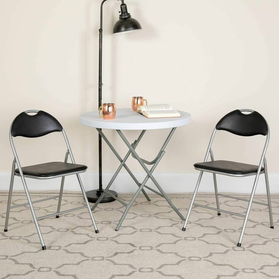 Flash Furniture Hercules Series 4-Pack Black Vinyl Padded Metal Folding Chairs with Carrying Handle for Events