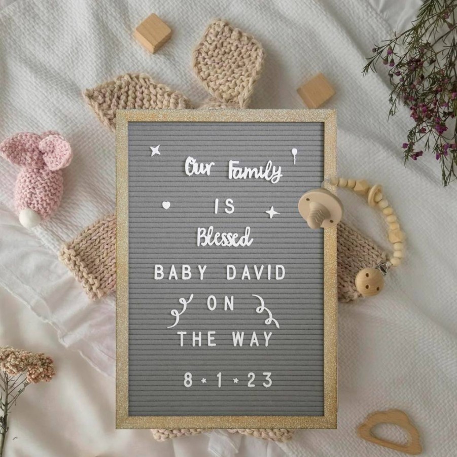Flash Furniture Gracie 12x17 Felt Letter Board with Wooden Frame - Includes 389 Letters, Numbers, Symbols & Canvas Case - Weathered Wood & Gray Felt