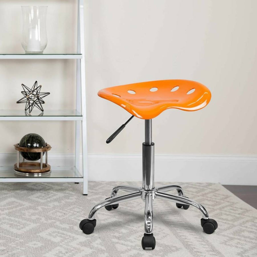 Flash Furniture Taylor Vibrant Orange Tractor Seat Stool with Chrome Base