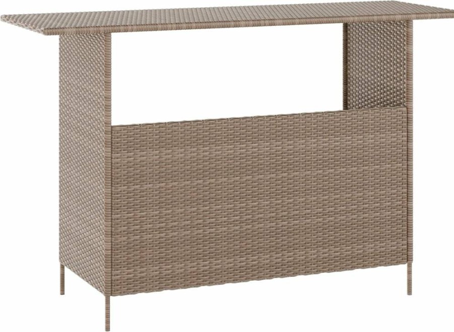Flash Furniture Marco 2-Tier Indoor/Outdoor Bar Table - All-Weather Gray Rattan Counter Height Table with Shelves for Patio, Garden, or Kitchen