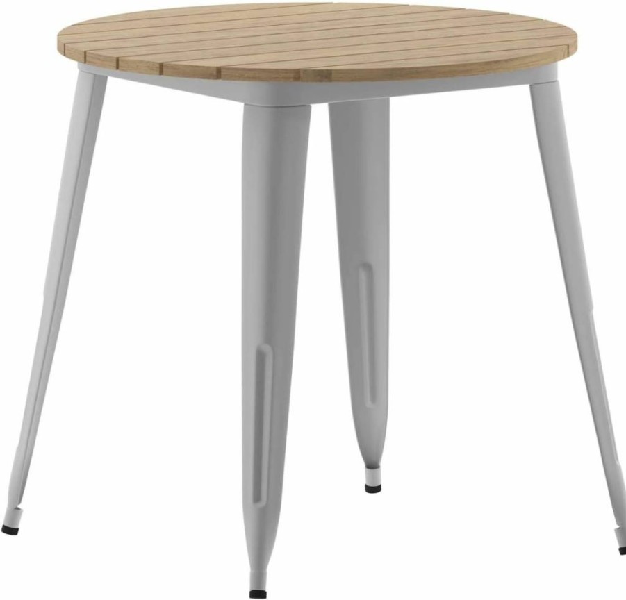 Flash Furniture Declan 30-Inch Round Outdoor Dining Table - All-Weather Poly Resin Top & Steel Base in Black