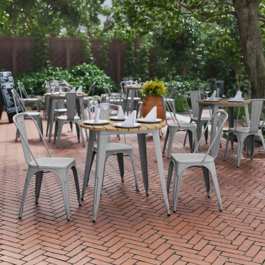 Flash Furniture Declan 30-Inch Round Outdoor Dining Table - All-Weather Poly Resin Top & Steel Base in Black