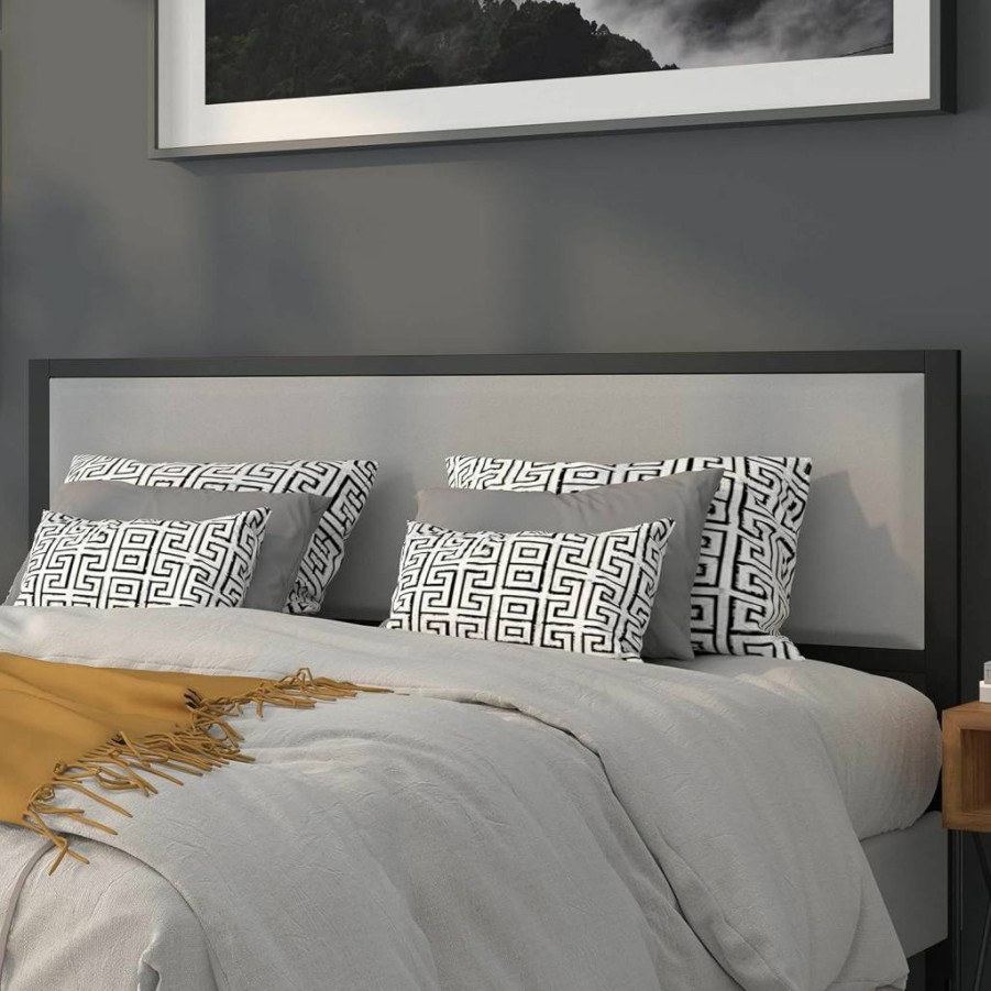 Flash Furniture Melbourne Light Gray Fabric Upholstered King Size Metal Headboard