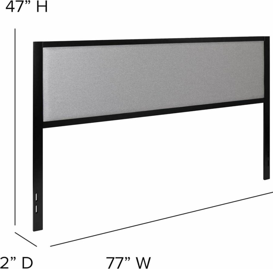 Flash Furniture Melbourne Light Gray Fabric Upholstered King Size Metal Headboard