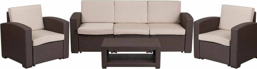Flash Furniture Light Gray Faux Rattan Coffee Table - Stylish Seneca Design Indoor Outdoor Use