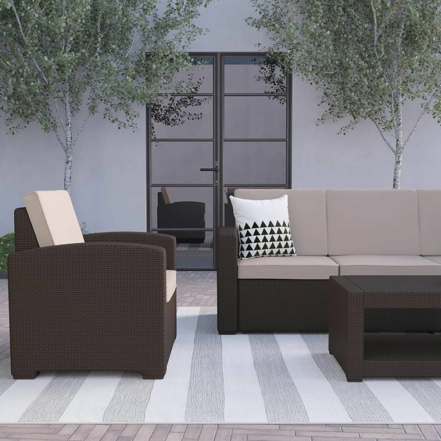 Flash Furniture Light Gray Faux Rattan Coffee Table - Stylish Seneca Design Indoor Outdoor Use