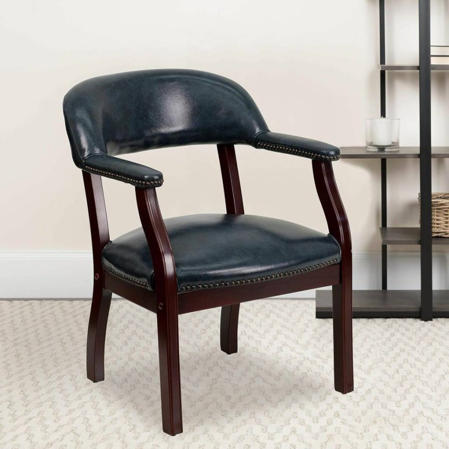 Flash Furniture Diamond Black LeatherSoft Conference Chair with Nailhead Trim - Ergonomic Office Chair for Meetings