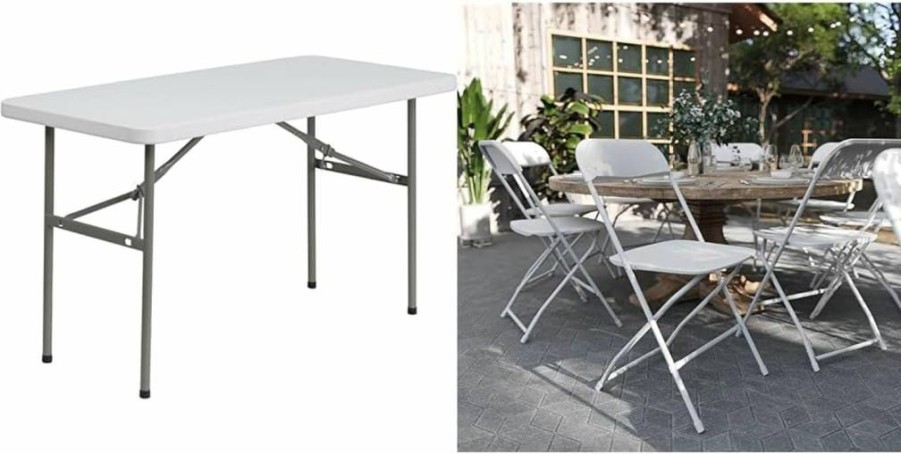 Flash Furniture Elon 6-Foot White Plastic Folding Table - Portable Rectangular Banquet Table for Indoor & Outdoor Events