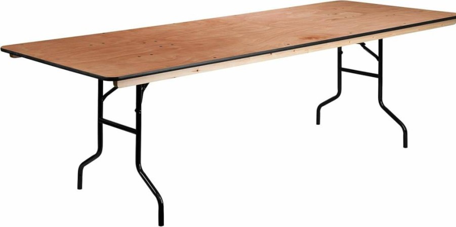 Flash Furniture 8-Foot Rectangular Wood Folding Table - Portable Banquet & Event Table with Wooden Top, Natural & Black Finish