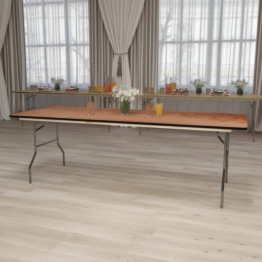 Flash Furniture 8-Foot Rectangular Wood Folding Table - Portable Banquet & Event Table with Wooden Top, Natural & Black Finish