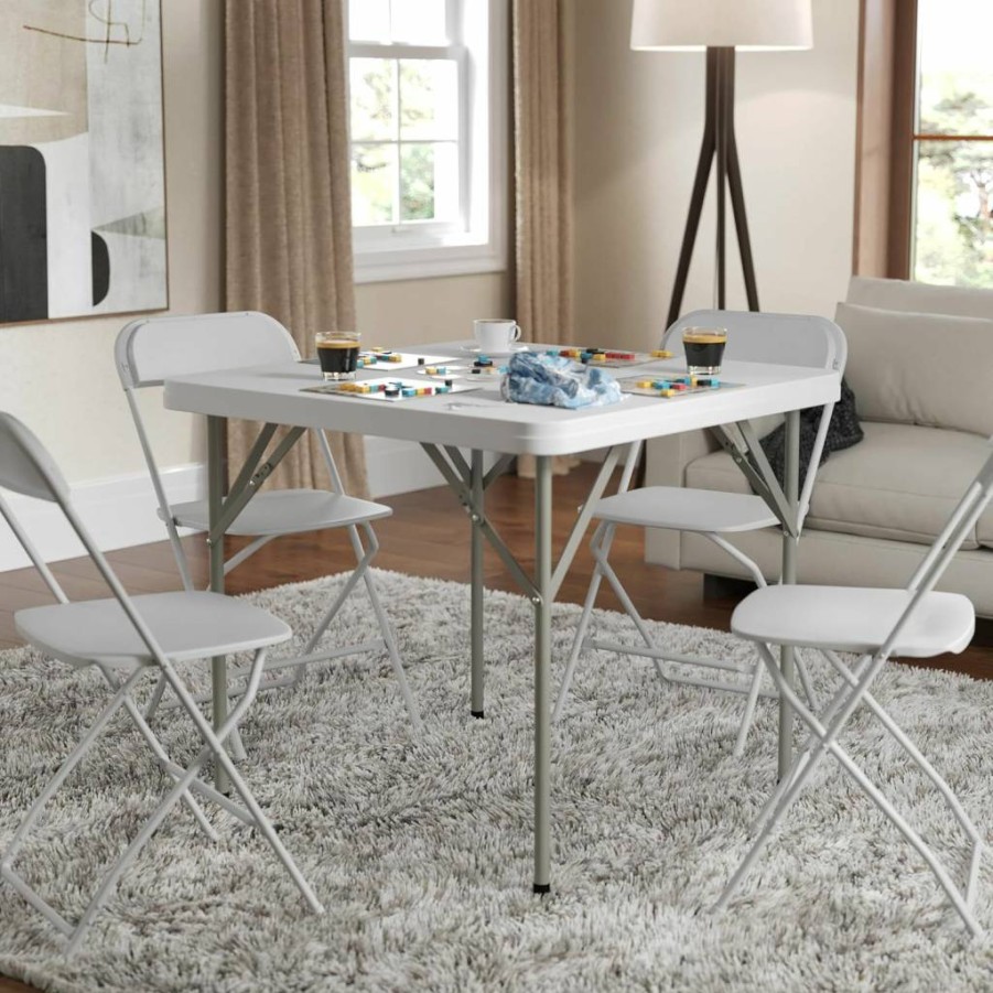 Flash Furniture 2.8' Square Bi-Fold Folding Table with Handle - Portable Dark Gray Banquet Table for Indoor & Outdoor Events