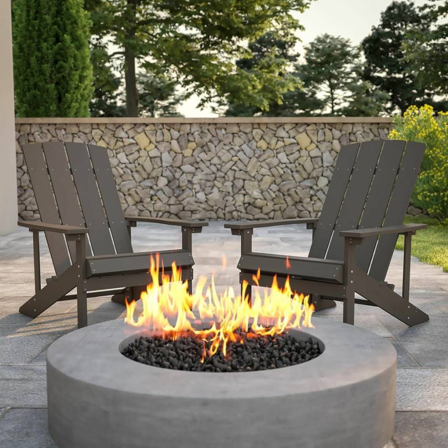 Flash Furniture 2-Piece Gray All-Weather Poly Resin Adirondack Set with Side Table - Outdoor Patio Chairs Commercial Grade