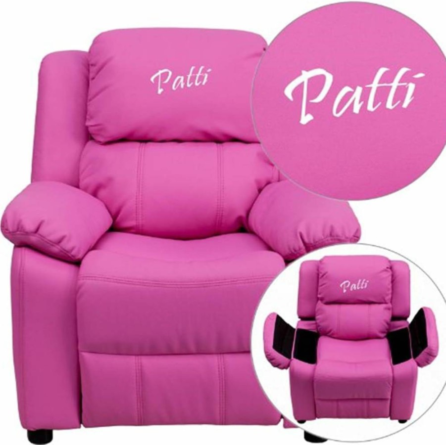 Flash Furniture BT-7985 Kids Hot Pink Vinyl Recliner with Storage Arms - Personalized Deluxe Padded Chair for Children