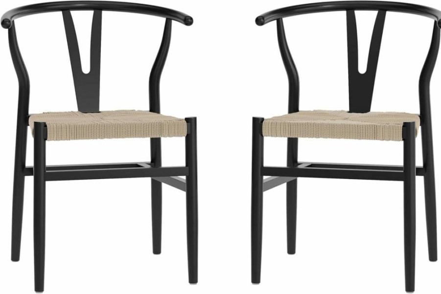 Flash Furniture Logan Solid Wood Wishbone Dining Chair - Stackable Kraft Paper Seat, Mortise & Tenon Joints, Oak/Natural Finish for Commercial Use
