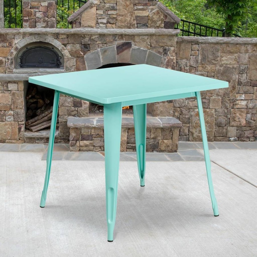 Flash Furniture Felix 31.5" Square Metal Table - Commercial Grade, Indoor-Outdoor Use, Red Finish