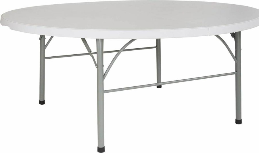 Flash Furniture 6-Foot Round Bi-Fold Plastic Folding Table with Handle - Portable White Event Table for Indoor Outdoor Parties, Banquets & Gatherings