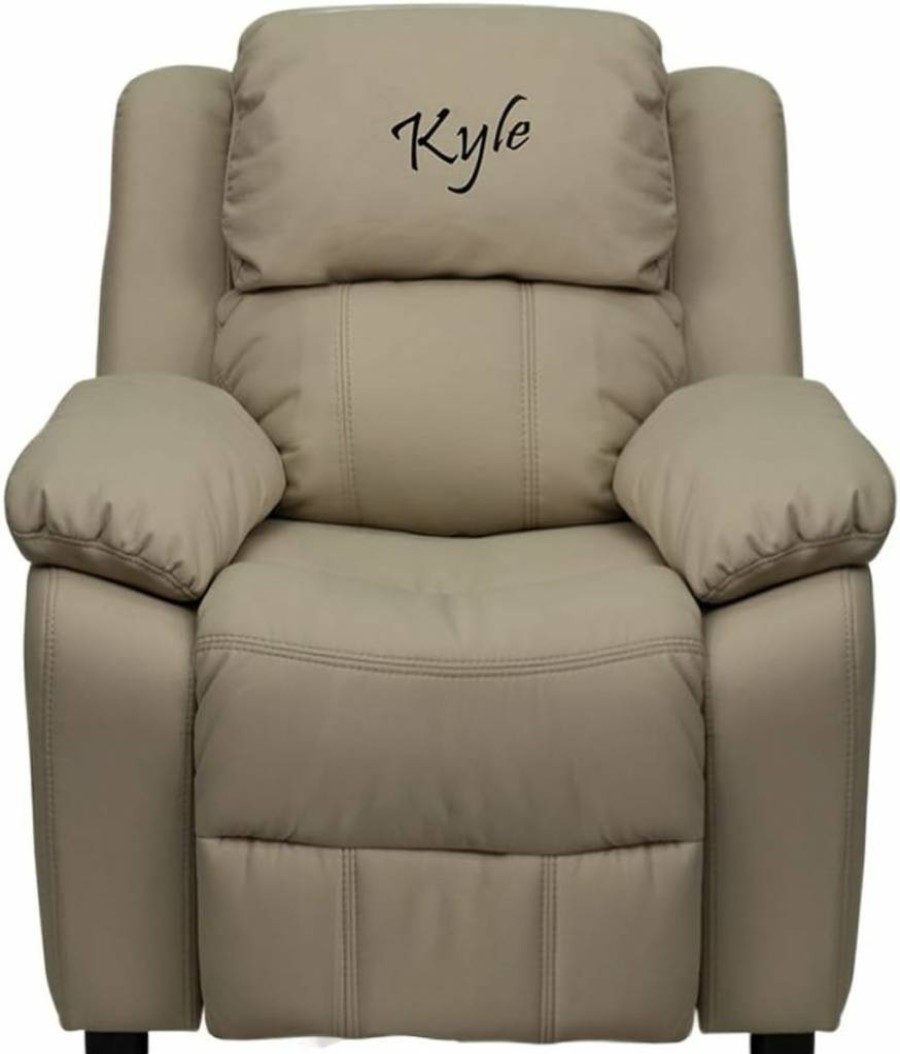 Flash Furniture BT-7985 Kids Beige Vinyl Recliner Chair with Storage Arms - Personalized Deluxe Padded Seat for Children