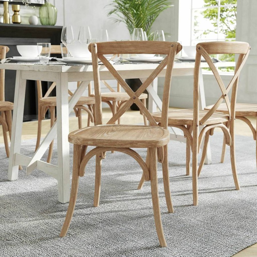 Flash Furniture X-Back Chair with White Grain - Natural Wood Office Chair