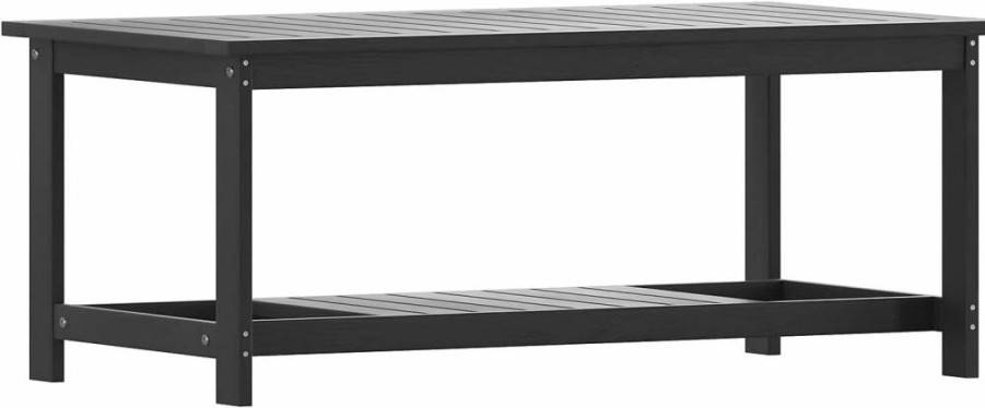 Flash Furniture Charlestown 2-Tier All-Weather Adirondack Coffee Table - Natural Cedar Poly Resin, Commercial Grade Outdoor Side Table with Slatted Shelf