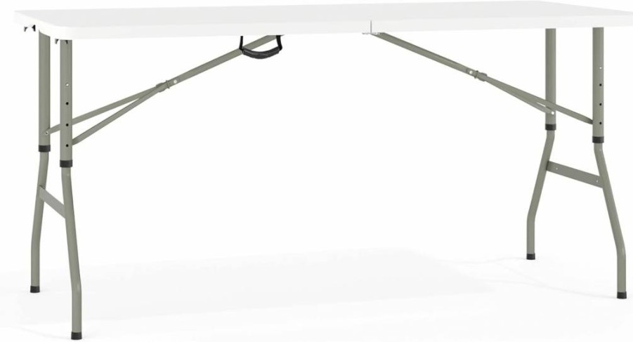 Flash Furniture 5-Foot Rectangular Bi-Fold Folding Table with Handle - Portable White Plastic Banquet Table for Indoor & Outdoor Events, 60"W x 27.25"D x 34"H
